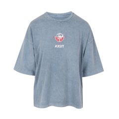 Önde AKUT Pusulalı Oversize T-Shirt Kadın Açık Mavi